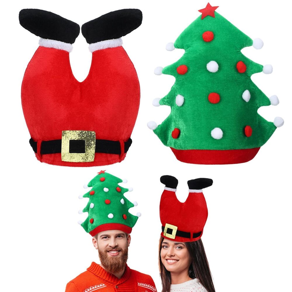 6449 2 Pcs Christmas Santa Hats for Funny Hilarious, Festive Party Tree